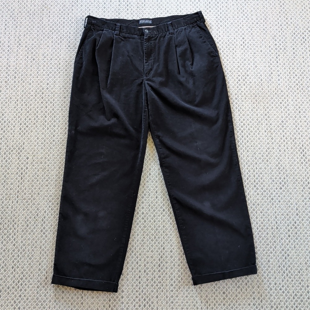 Vintage Perry Ellis Corduroy Pants Mens 40x32 Pleated‎ Cuffed 90s Preppy Black